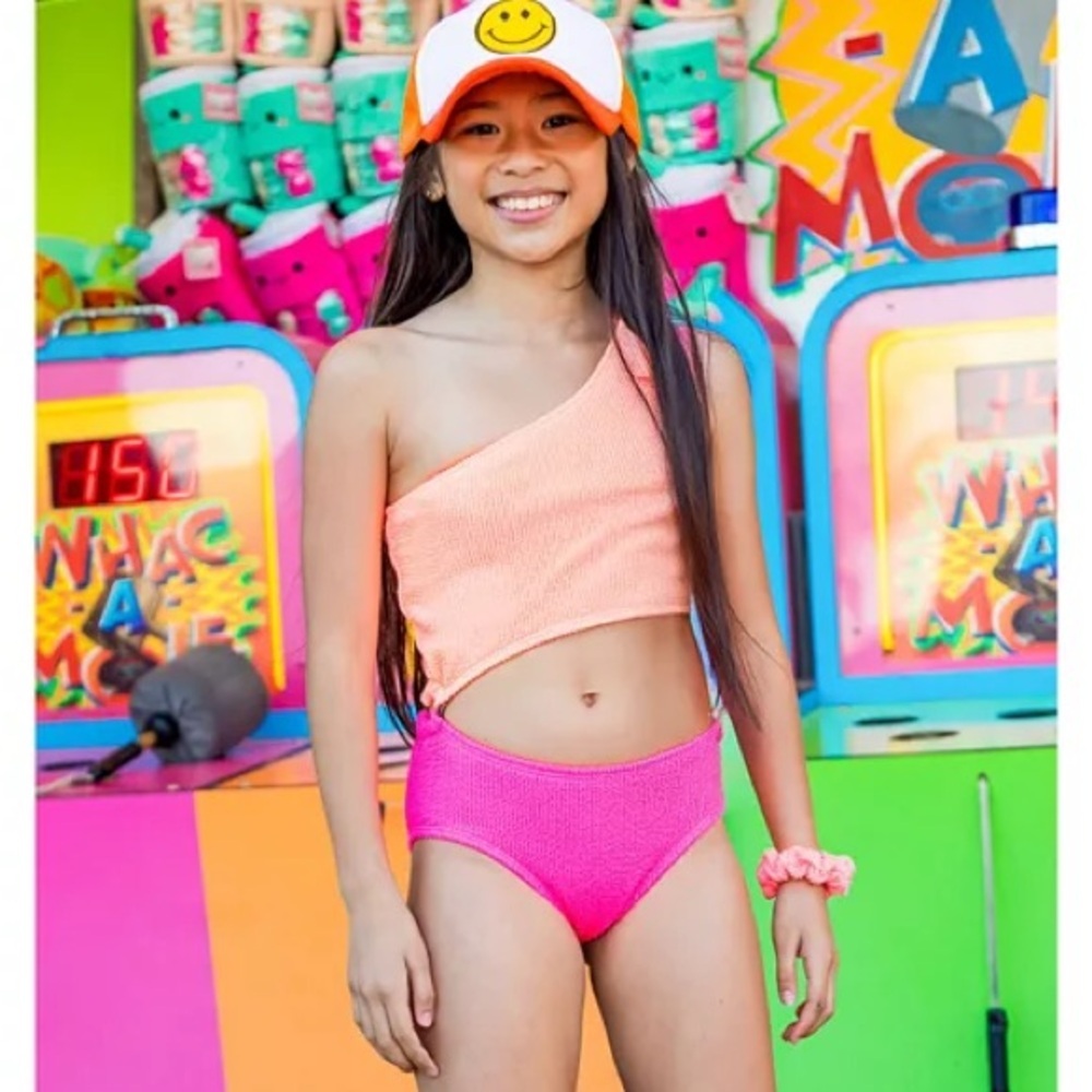 NEW Limeapple Girls' Cutout One Shoulder One Piece Swimsuit Size 8 Orange Pink